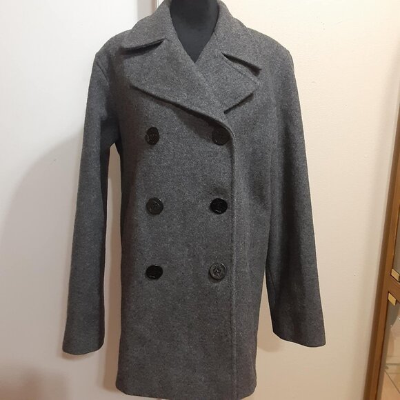 Marvin Richards Double Breasted Gray Wool Blend Pea coat Women's Size 6 - Picture 1 of 14
